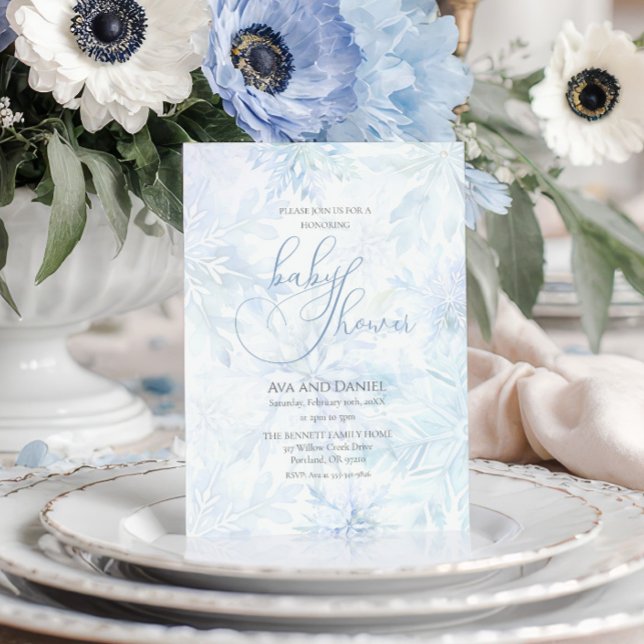 Winter Baby Shower Boy Blue Snowflake Inbjudningar (Skapare uppladdad)