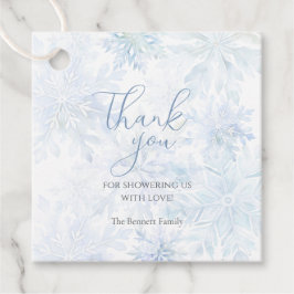 Winter Baby Shower Boy Blue Snowflake Thanks Gåvor Etiketter