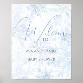 Winter Baby Shower Boy Blue Snowflake Welcome Poster