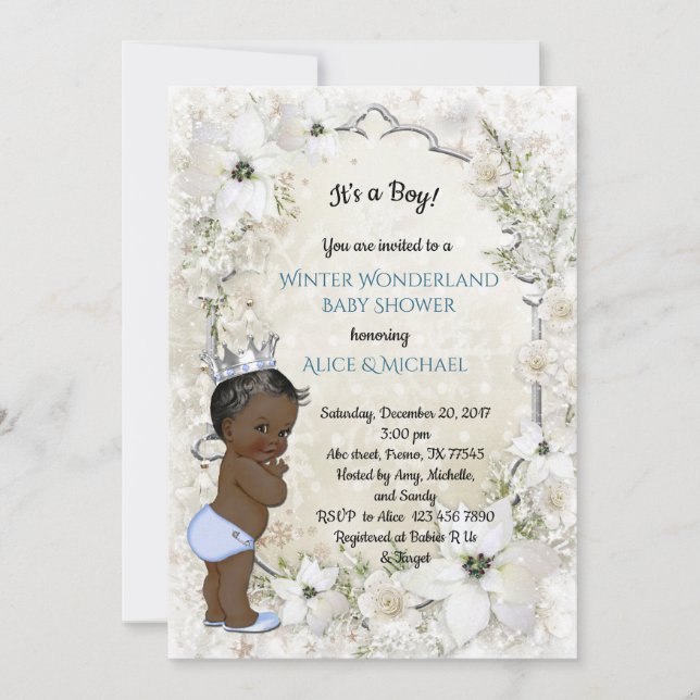 Winter Baby Shower Boy, etnic,Winter Wonderland Inbjudningar (Framsida)
