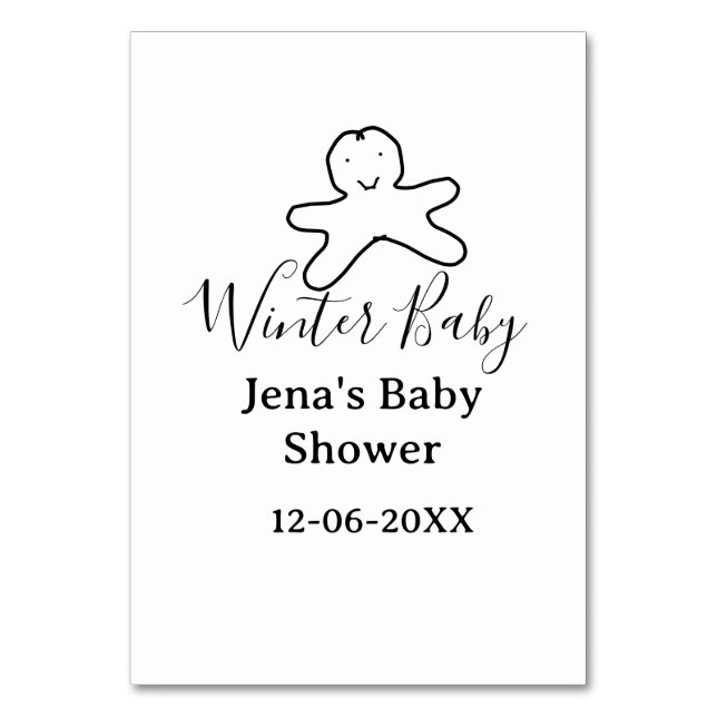 Winter baby shower cookie black scribble hand-draw bordsnummer (Framsidan)