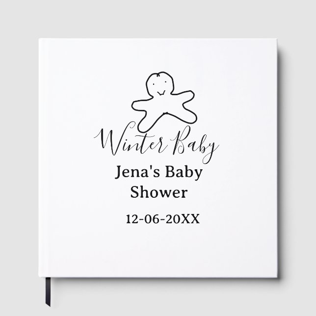 Winter baby shower cookie black scribble hand-draw gästböcker (Framsida)