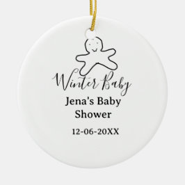 Winter baby shower cookie black scribble hand-draw julgransprydnad keramik