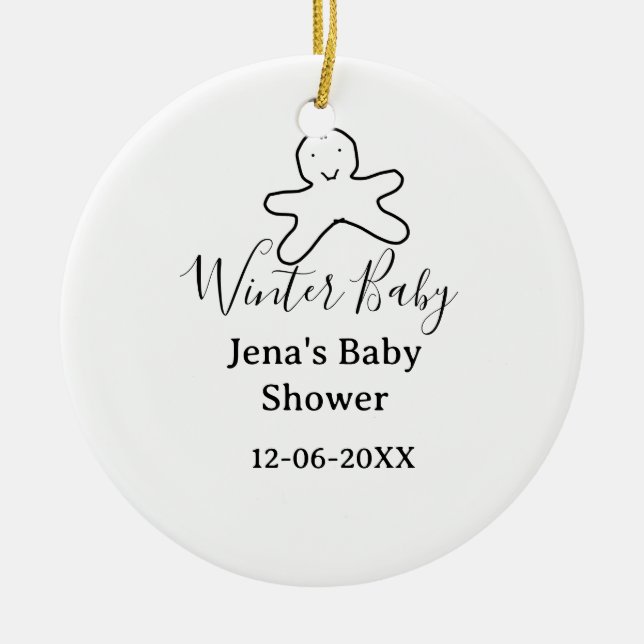 Winter baby shower cookie black scribble hand-draw julgransprydnad keramik (Framsidan)