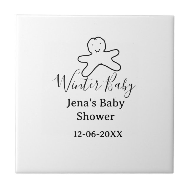 Winter baby shower cookie black scribble hand-draw kakelplatta (Framsidan)