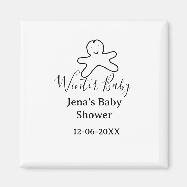 Winter baby shower cookie black scribble hand-draw magnet (Framsidan)