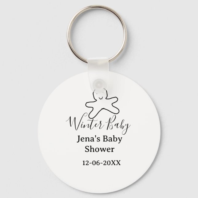 Winter baby shower cookie black scribble hand-draw nyckelring (Framsida)