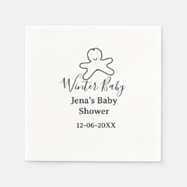 Winter baby shower cookie black scribble hand-draw pappersservett