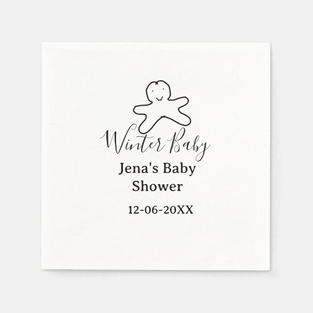 Winter baby shower cookie black scribble hand-draw pappersservett (Framsidan)