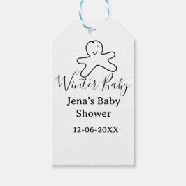 Winter baby shower cookie black scribble hand-draw presentetikett