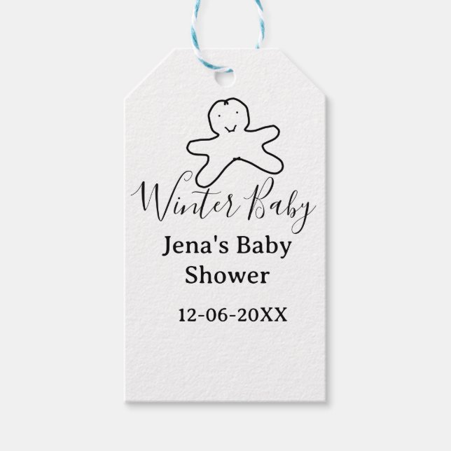 Winter baby shower cookie black scribble hand-draw presentetikett (Framsidan)