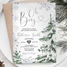 Winter Baby Shower Forest Silver Snöflingor