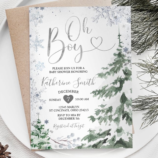 Winter Baby Shower Forest Silver Snöflingor Inbjudningar (Skapare uppladdad)