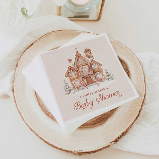 Winter Baby Shower Gingerbröd House Pappersservett (Gingerbread House Baby Shower Paper Napkins)