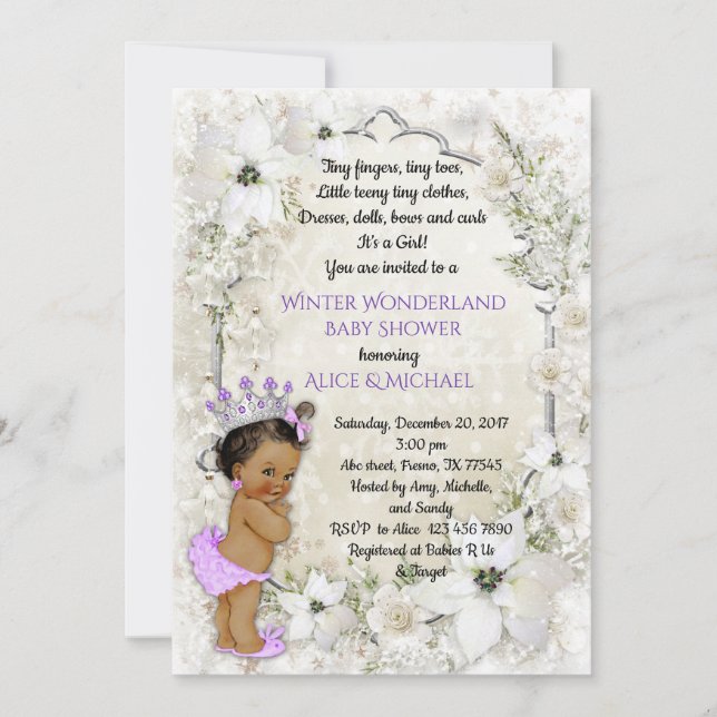 Winter Baby Shower Girl,brunette,Winter Wonderland Inbjudningar (Framsida)