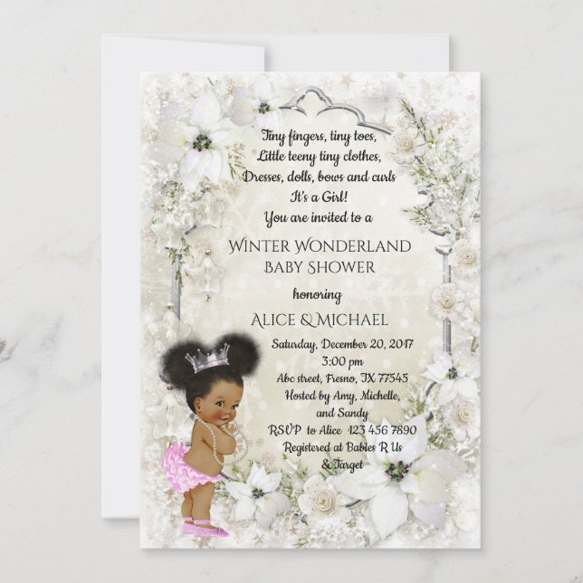 Winter Baby Shower Girl, etnic, Winter Wonderland Inbjudningar (Framsida)