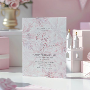Winter Baby Shower Girl Rosa Snowflake Inbjudningar