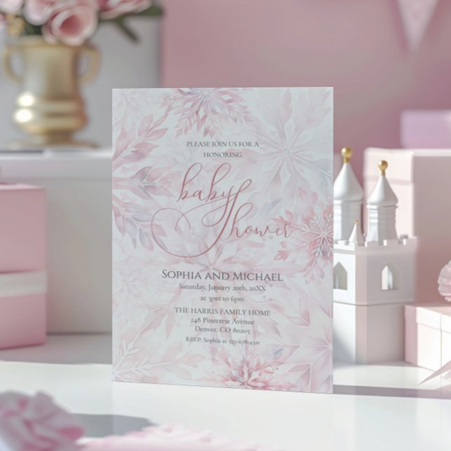 Winter Baby Shower Girl Rosa Snowflake Inbjudningar (Skapare uppladdad)