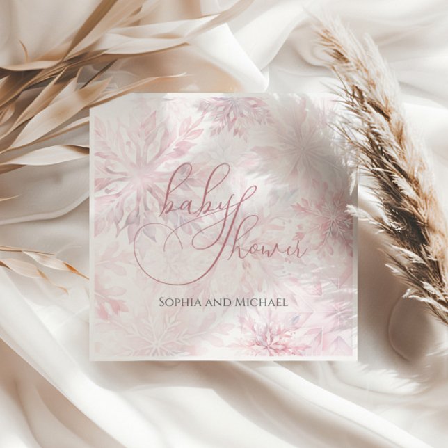 Winter Baby Shower Girl Rosa Snowflake Pappersservett (Skapare uppladdad)