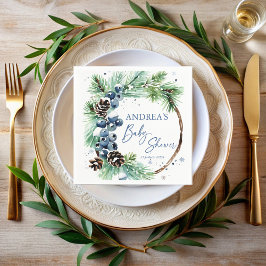 Winter baby shower pines wreath monogrammed pappersservett