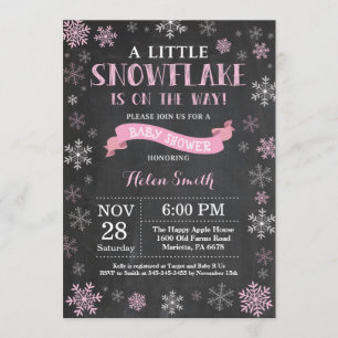 Winter Baby Shower Rosa Snowflake Chalkboard Inbjudningar