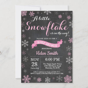 Winter Baby Shower Rosa Snowflake Chalkboard Inbjudningar
