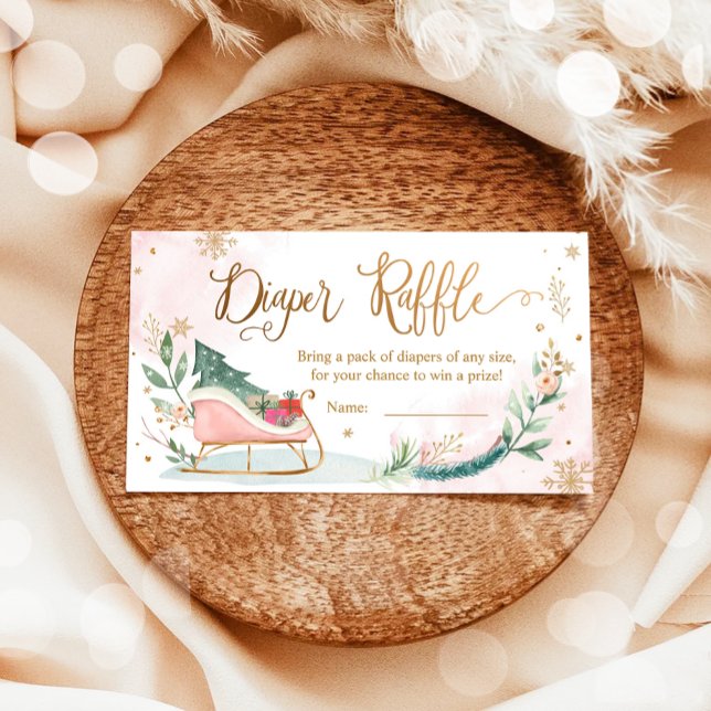 Winter Baby Shower Sleigh Kall Rosa Diaper Raffle Tilläggskort (Skapare uppladdad)