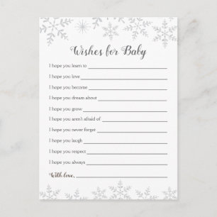Winter Baby Shower well Önskemål Silver Snöflingor Vykort