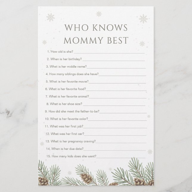 Winter Baby Shower Who Knows Mommy Best Game (Framsida)