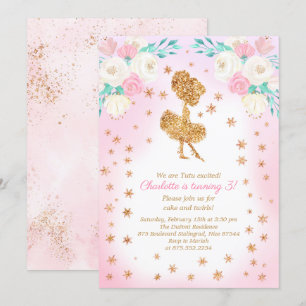 Winter Ballerina Glitter Birthday Inbjudningar