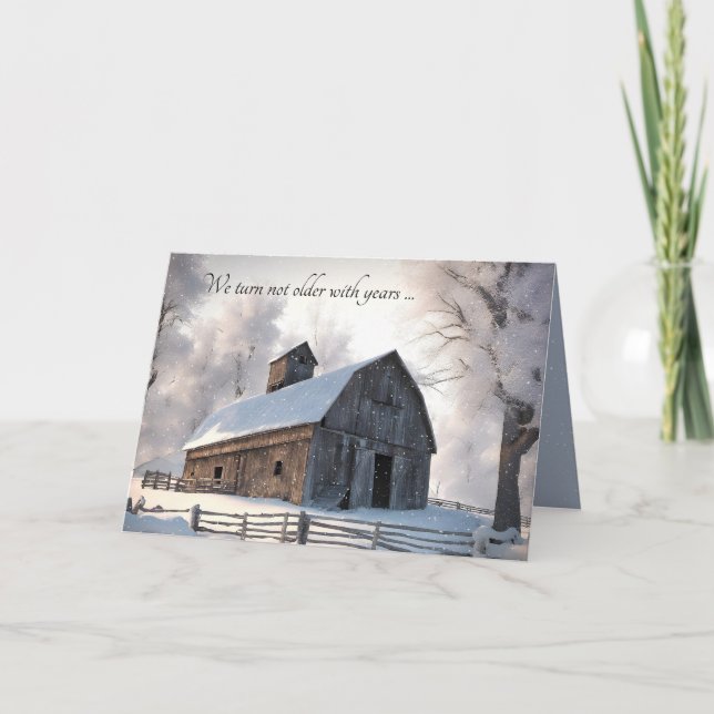 Winter Barn i Snöflingor Kort (Framsida)