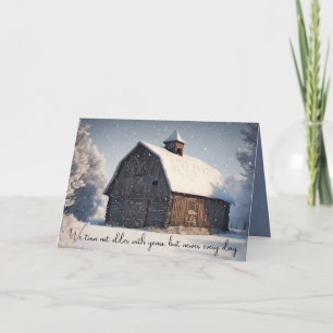 Winter Barn i Snöflingor Kort