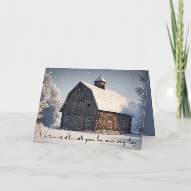 Winter Barn i Snöflingor Kort (Framsida)