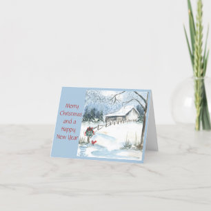 Winter Barn Scene, utandningstid och kardinal Helgkort