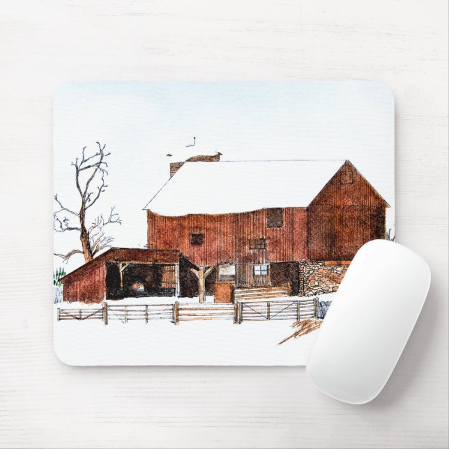 Winter Barn Sketch Mouse Pad Musmatta (Med mus)