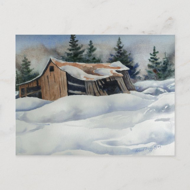 "Winter Barn" vykort för Land-vägar (Framsida)