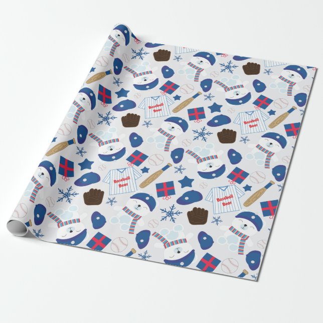 Winter Baseball Mönster Presentpapper (Utrullad)