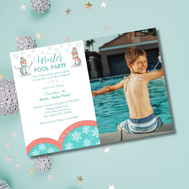Winter Bassäng Birthday Photo Party Inbjudningar (Invitations)