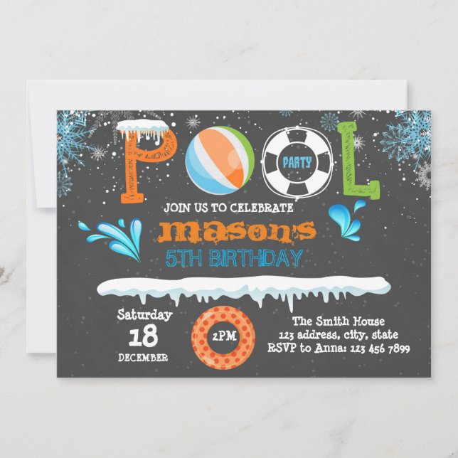 Winter bassäng födelsedagsfest inbjudan (Framsida)