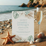 Winter Beach Wedding Inbjudningar<br><div class="desc">Inbjudan dina vänner och din familj till ditt vinterbröllop med den vackra vattenfärgen tropiska löv och poinsettia-inbjudan. Färg används bland annat,  skifferblått,  grönt av skog,  elfenben och tan.</div>