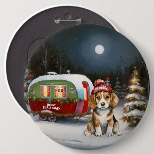 Winter Beagle Caravan jul Äventyr Knapp