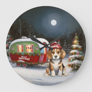 Winter Beagle Caravan jul Äventyr Stor Klocka