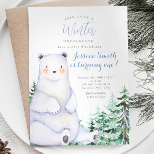 Winter Bear Forest Rustic Onederland 1:a årsdagen Inbjudningar