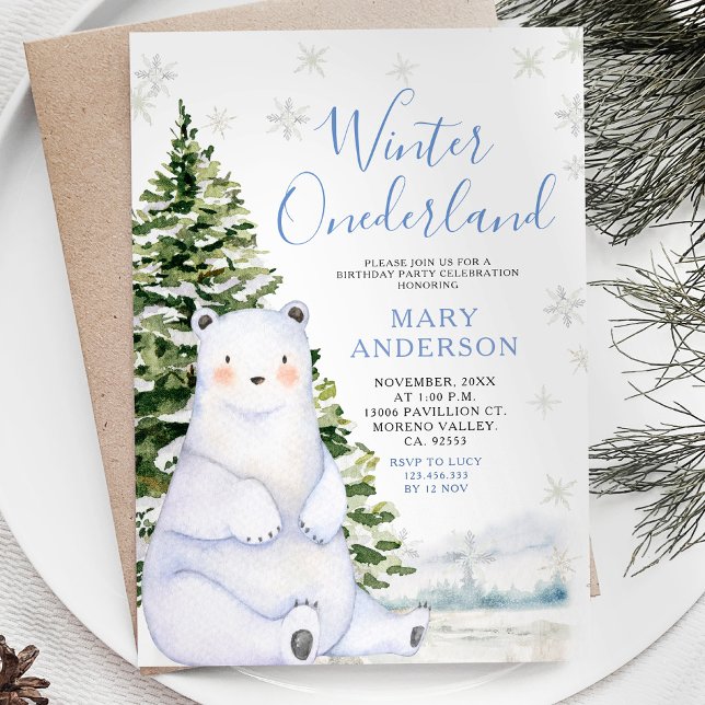 Winter Bear Snöflingor Onederland 1:a födelsedag Inbjudningar (Skapare uppladdad)