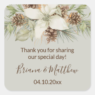 Winter Beige Elegant Script-bröllopsförmån Fyrkantigt Klistermärke