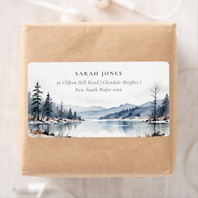 Winter-berget Snö Sjö landskapet Adress Fraktsedel (Insitu)