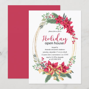 Winter Berries and Greenery Helgdag Open House Inbjudningar