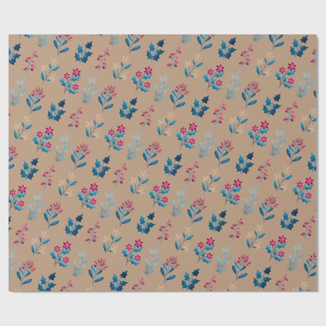 Winter berries and greenery Wrapping Paper roll Presentpapper (Platt)