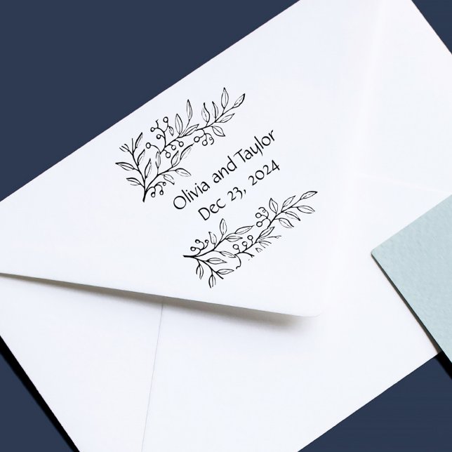 Winter Berries Botanisk Vintage Spara datum Självfärgande Stämpel (Elegant Winter Berries Botanical Save the Date Wedding Self-inking Stamp)