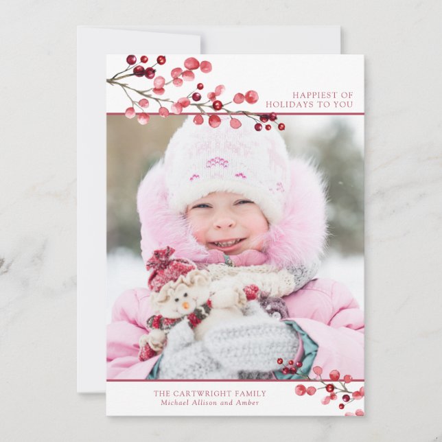 Winter Berries Glad helg One Photo Julkort (Framsida)